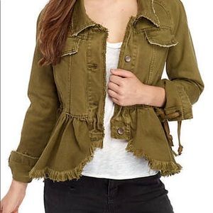 Free People Moss Green Willow Peplum Lace Up Sleeve Jacket XS